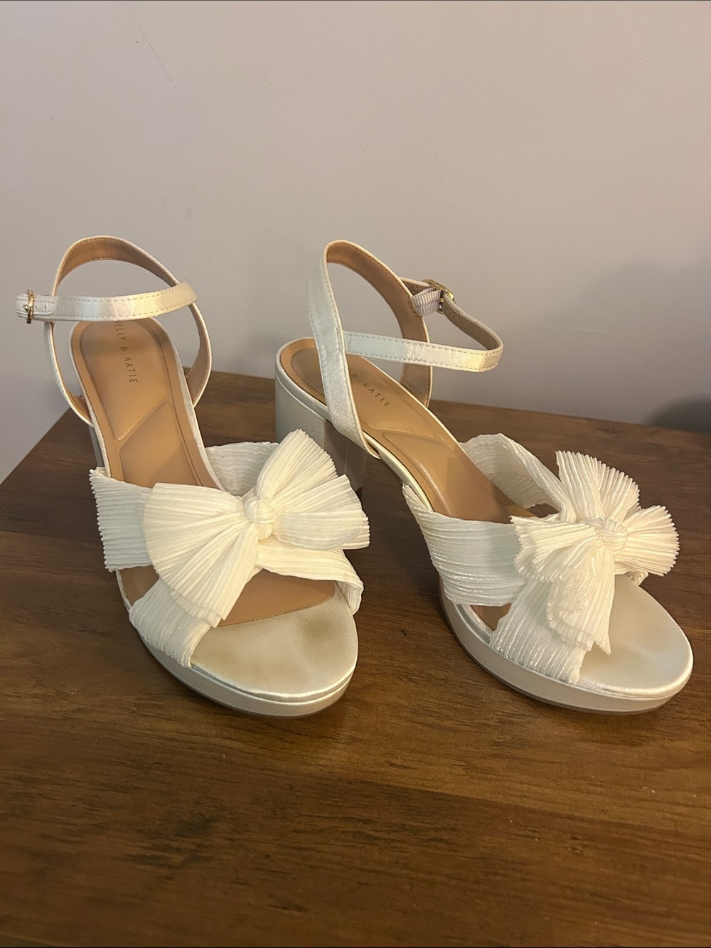 Kelly & Katie Cream Bow Platform Ankle-Strap Heels